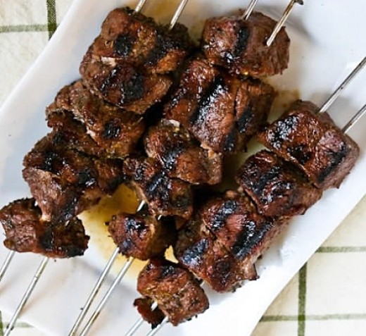 Lovely kabobs made with marinated steak pieces