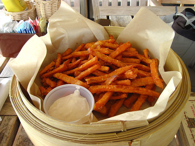 If you slice the sweet potato into smaller pieces you can make delightful spicy fries
