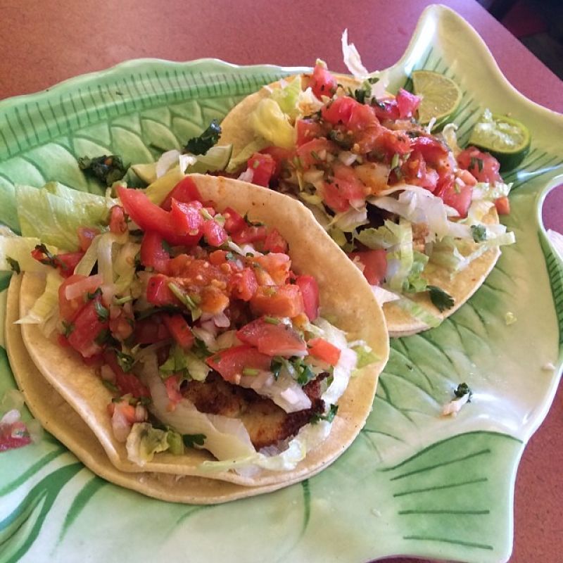 Seafood tacos with grilled or barbecued prawns