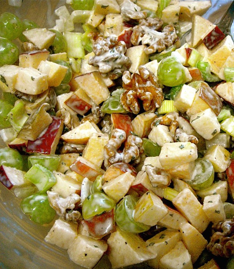 The key to an excellent Wladorf Salad is fresh fruit and salad greens in a low far and low calorie dressing of mayo