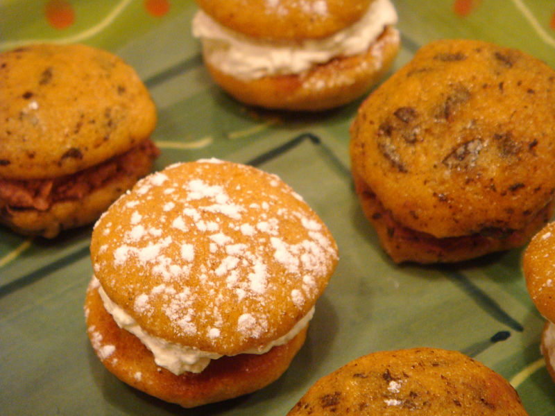 Pumpkin whoopie pies, black and white